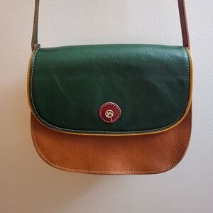 Valentina Italian Leather Saddlebag Crossbody Bag Colorblock Green/Brown